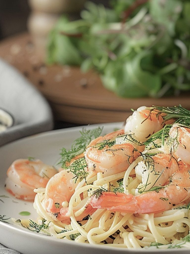 Light easy Dinner: Creamy Lemon Dill Shrimp Pasta