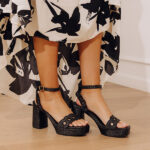 Moorea Raffia Woven Heel in Black