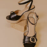 The Clara Faux Leather Espadrille Wedge in Black