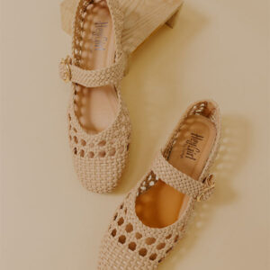 Mixed Feelings Faux Leather Woven Flats in Iced Latte