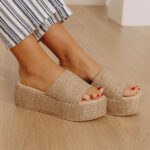 The Pismo Raffia Woven Platform Sandal in Natural
