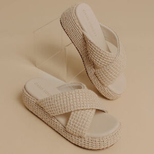 The Fresno Raffia Woven Platform Sandal in Ivory