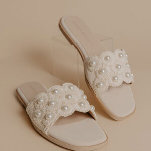 The Cathleen Raffia Woven Embellished Sandal in Ivory